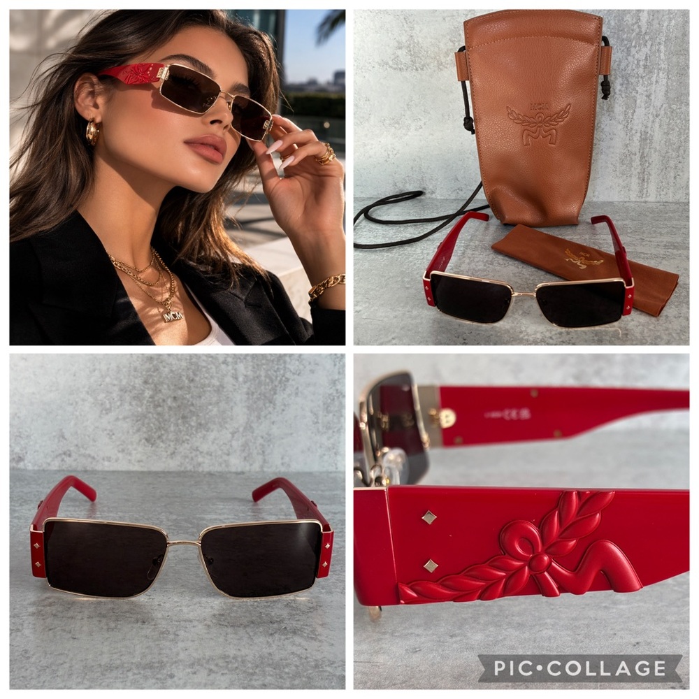 MCM MW0012 32E Red Gold Shield Sunglasses 55mm w/ Logo Case NWOT